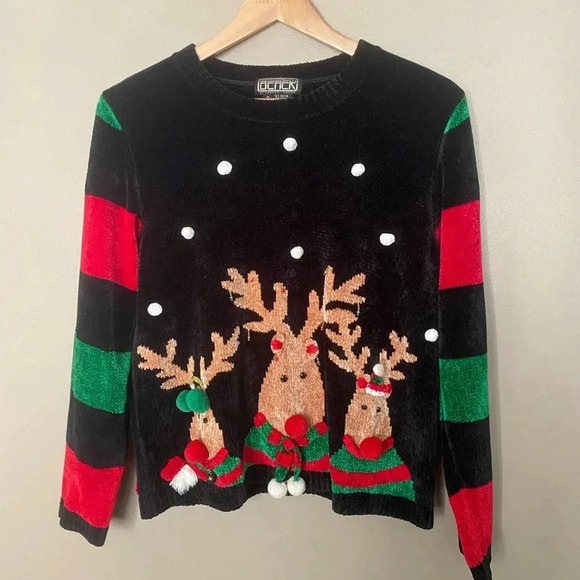 BEREK 2 vintage 90s soft chenille Christmas sweater Rudolph 3D jingles EUC sz S - Picture 2 of 16